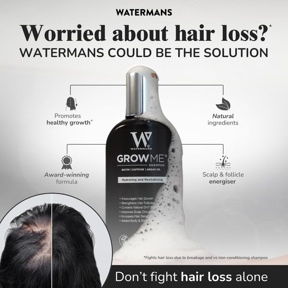 Watermans Grow Me sulfate-free formula emphasizes gentle cleansing without harsh chemicals