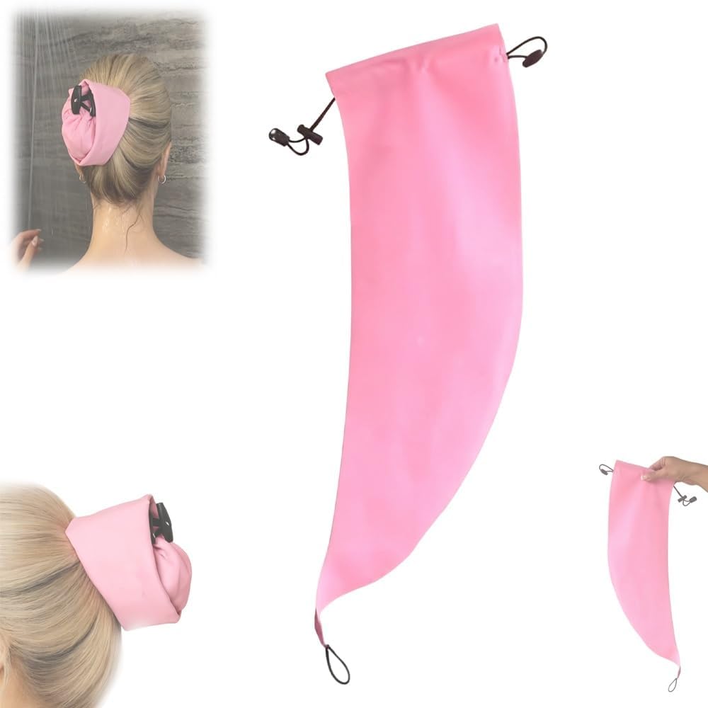 Waterproof Hair Sleeve cap on head protects styled hair during shower