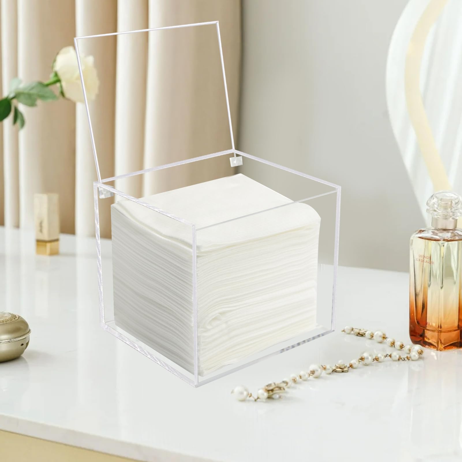 Watpot acrylic disposable towelette holder container shown in sleek spa-ready design.