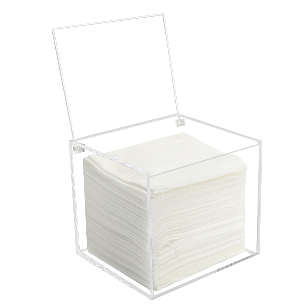 Watpot disposable face towel storage box in clear acrylic keeps towels organized and accessible.