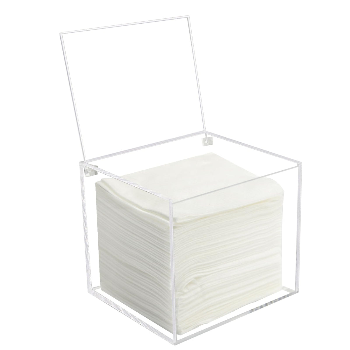Watpot disposable face towel storage box in clear acrylic keeps towels organized and accessible.