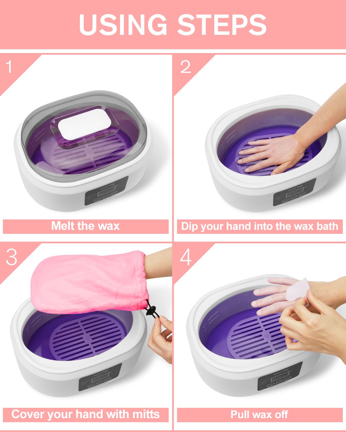 Wattne silicone spoon and beauty brush for easy wax handling.