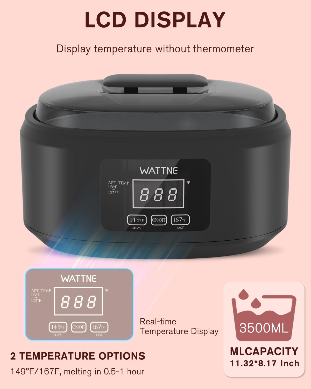 Wattne paraffin wax machine open container showing large capacity for dipping