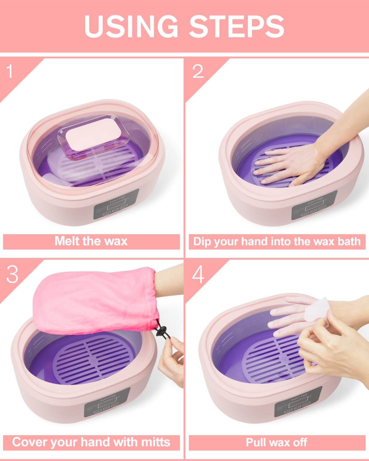 Wattne paraffin wax machine pink inside container enables easy hand and foot dipping.