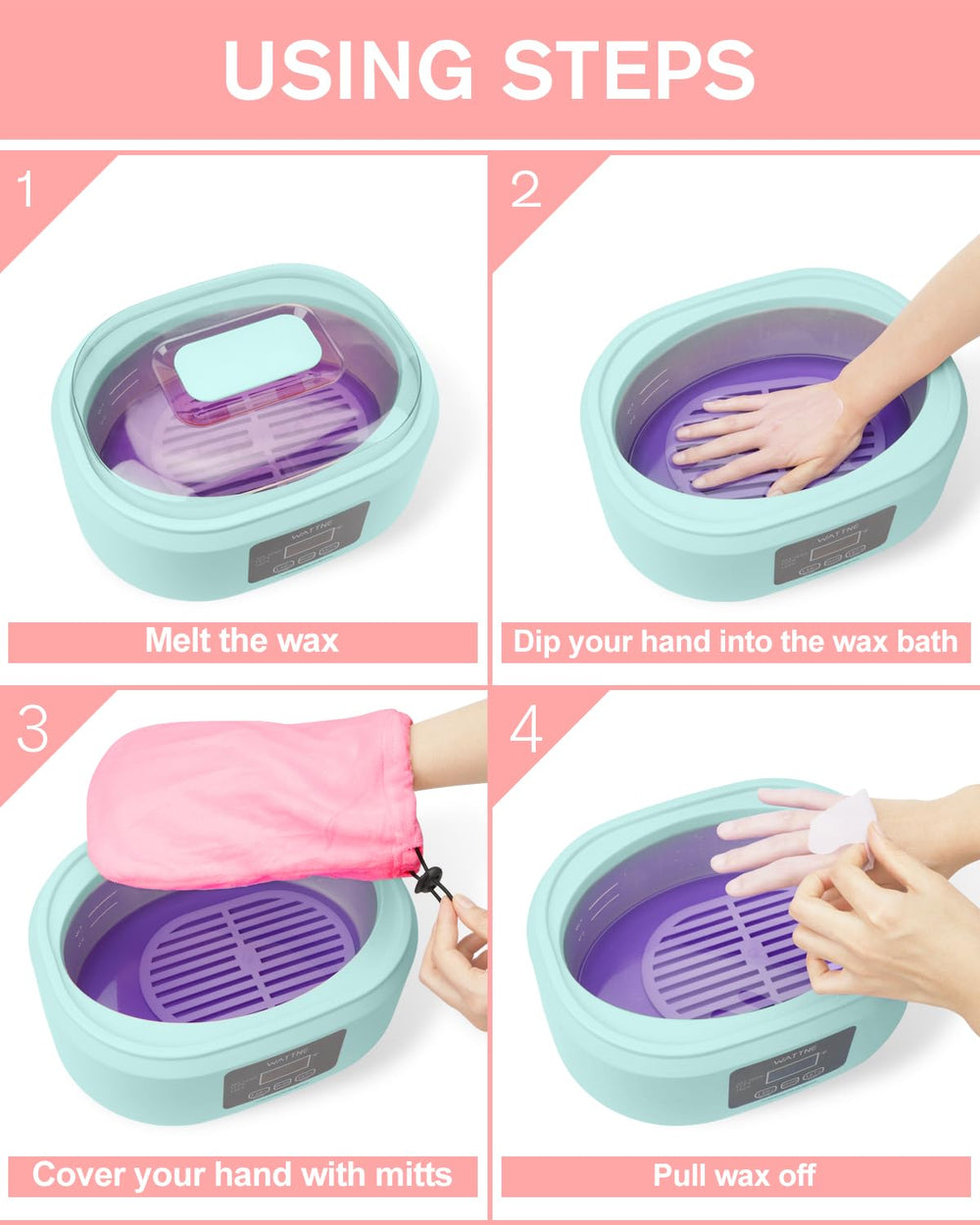 Wattne paraffin-wax-refill-packs-lavender-peach conveys fragrance options for spa-like sessions.