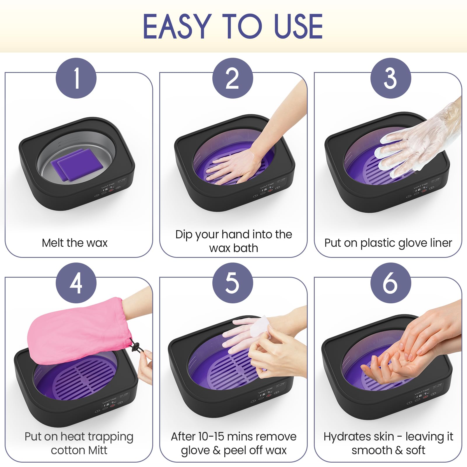 Wattne thermal mitts and booties for comfortable, even wax coverage