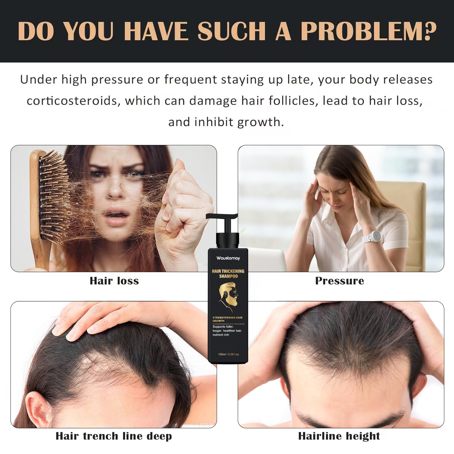 WAUSTOMAY Root Activator hair density visual suggests fuller appearance with consistent use