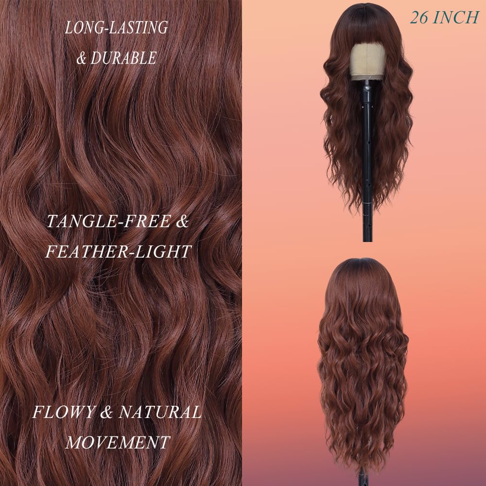 Wave&Breeze copper-red-brown shade wig offers natural-looking waves in sunlight
