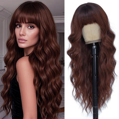 Wave&Breeze long auburn wig bangs 26inch front view with natural daily style