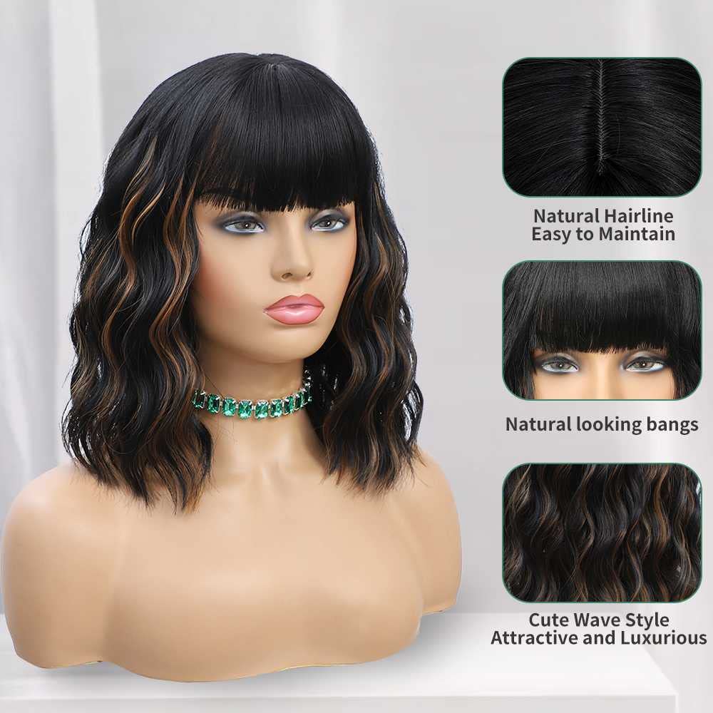 WAVE&BREEZE short wavy curly wig with bangs side view for versatile styling