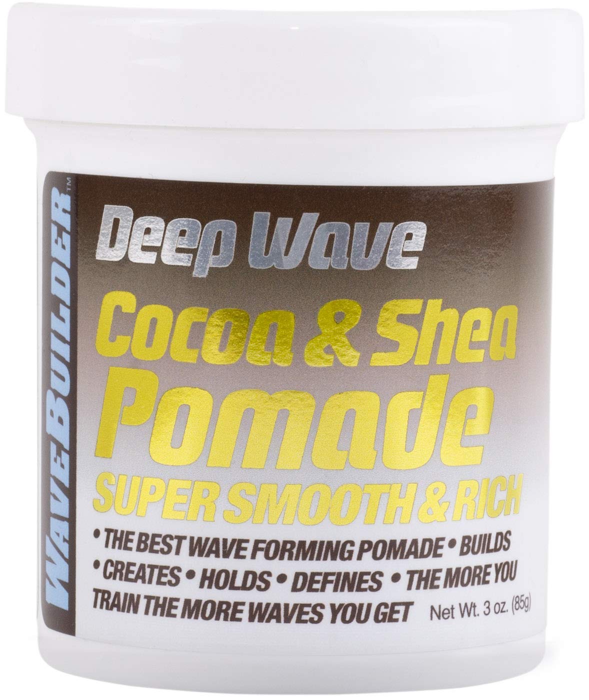 WaveBuilder Cocoa & Shea Pomade packaging in a 3 oz jar for daily styling