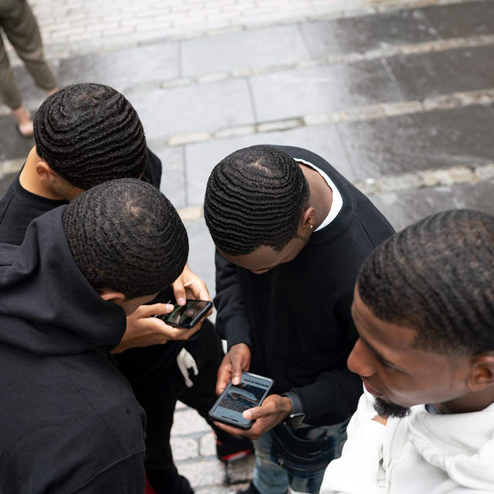 WaveBuilder Cocoa & Shea Pomade final waves on styled hair demonstrating texture