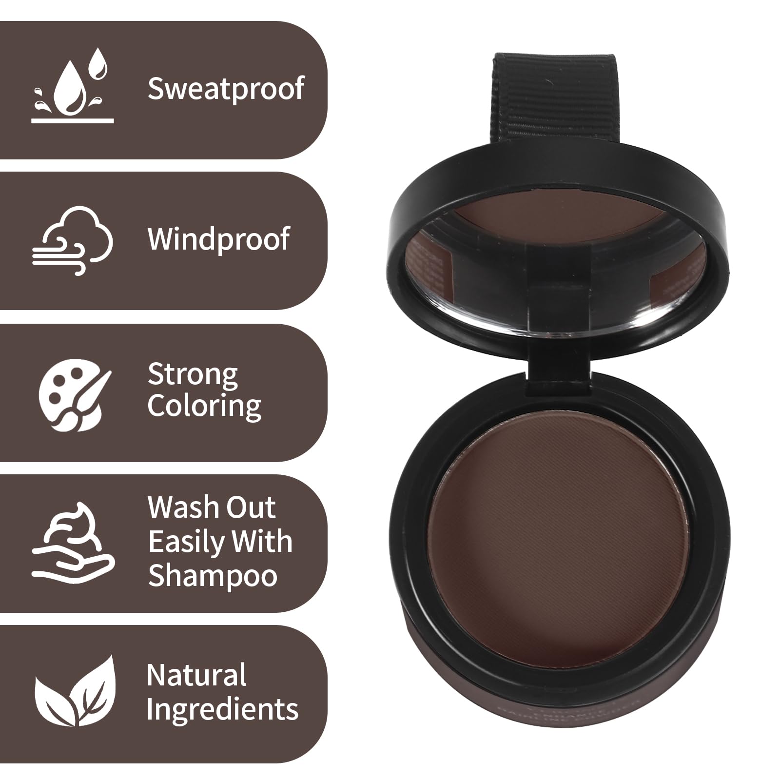Dark brown powder from Waverloo blends seamlessly with hair color.