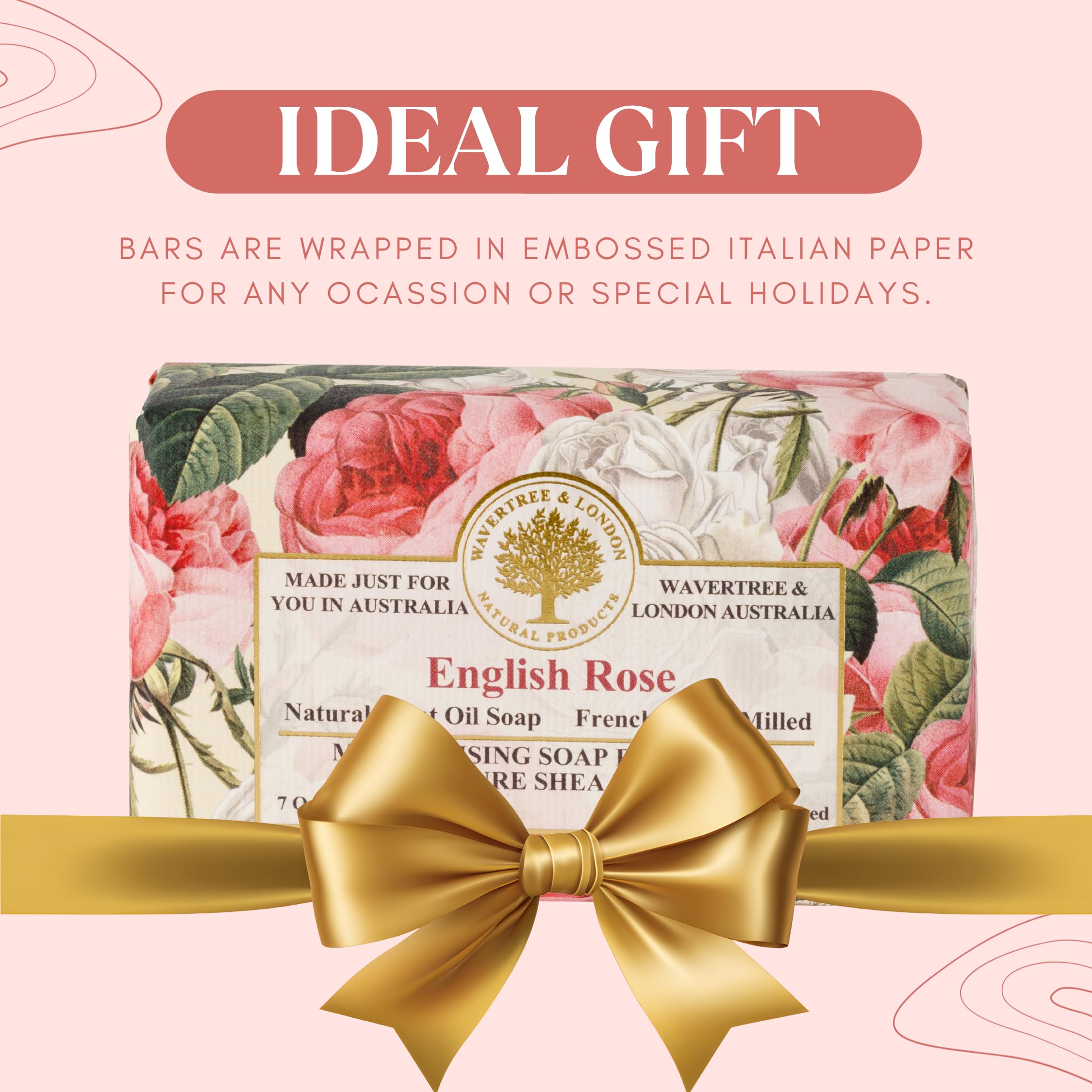 Wavertree & London English Rose soap bar two-bars emphasizes 2-pack value for gifting