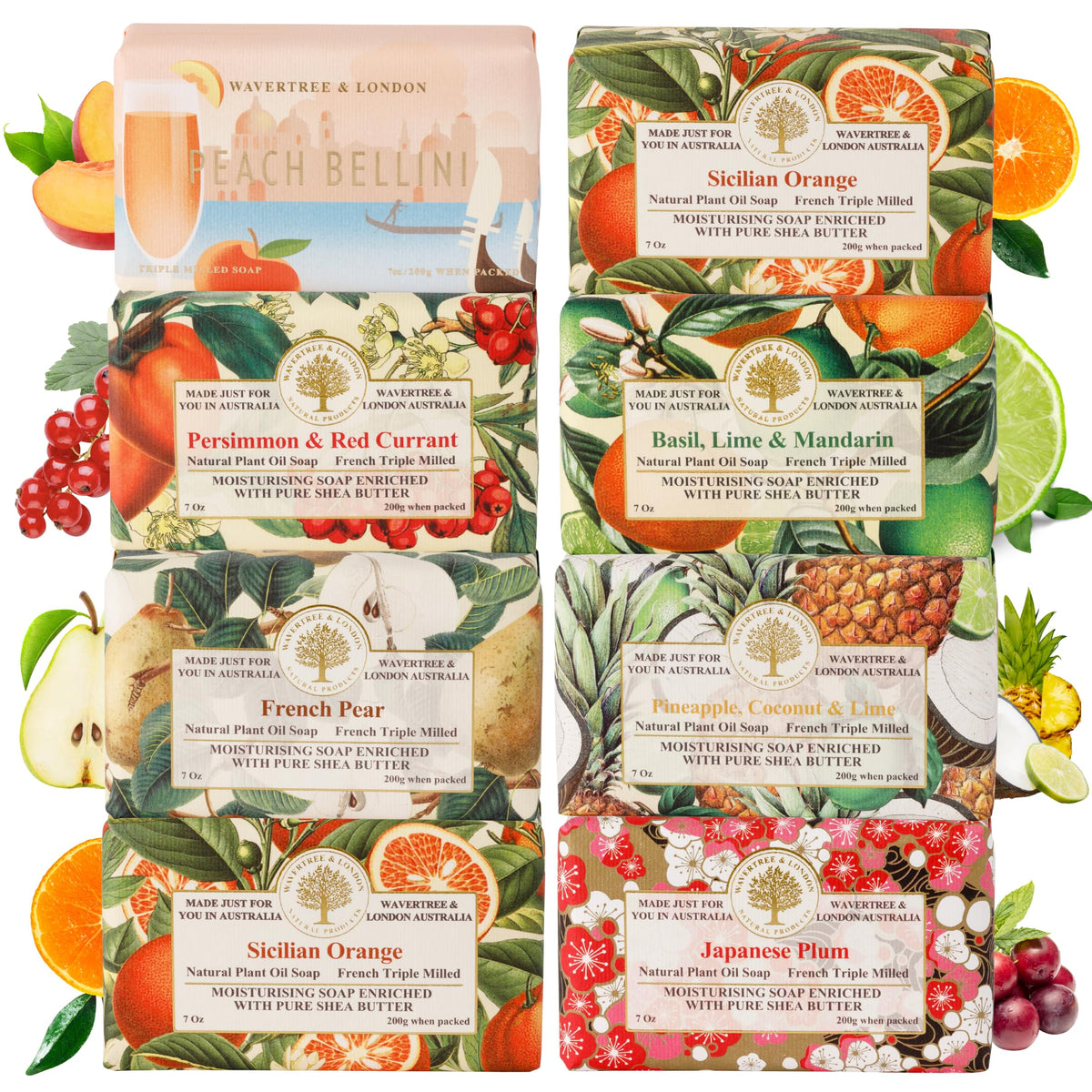 Wavertree & London Peach Bellini soap bar, refreshing shower aroma for daily cleanse.