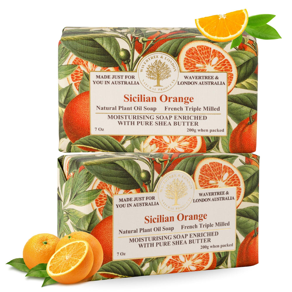 Wavertree & London Sicilian Orange soap bars pack showcases vibrant citrus aroma for daily freshness.