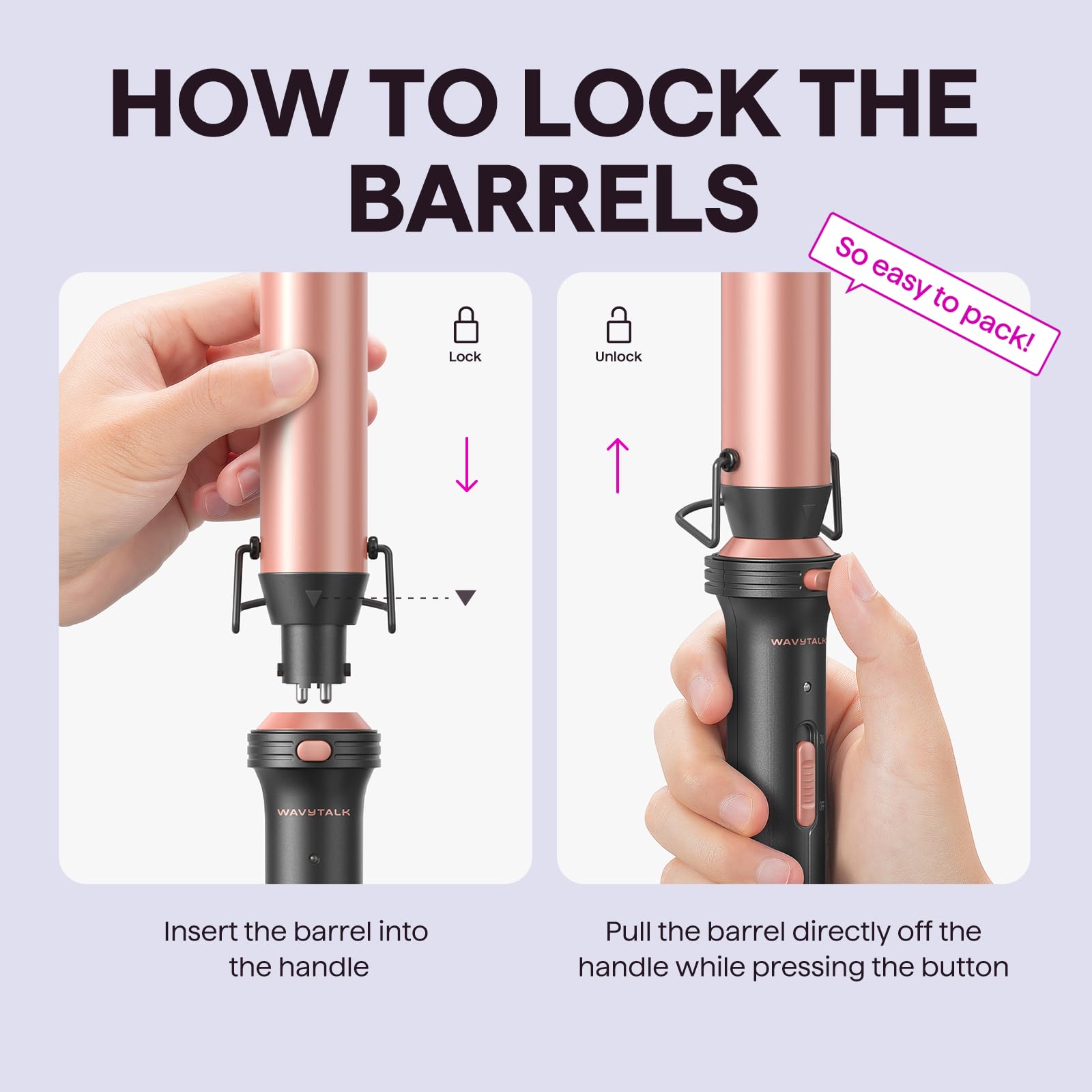 Wavytalk 1-1/4in curling barrel for voluminous beachy curls.