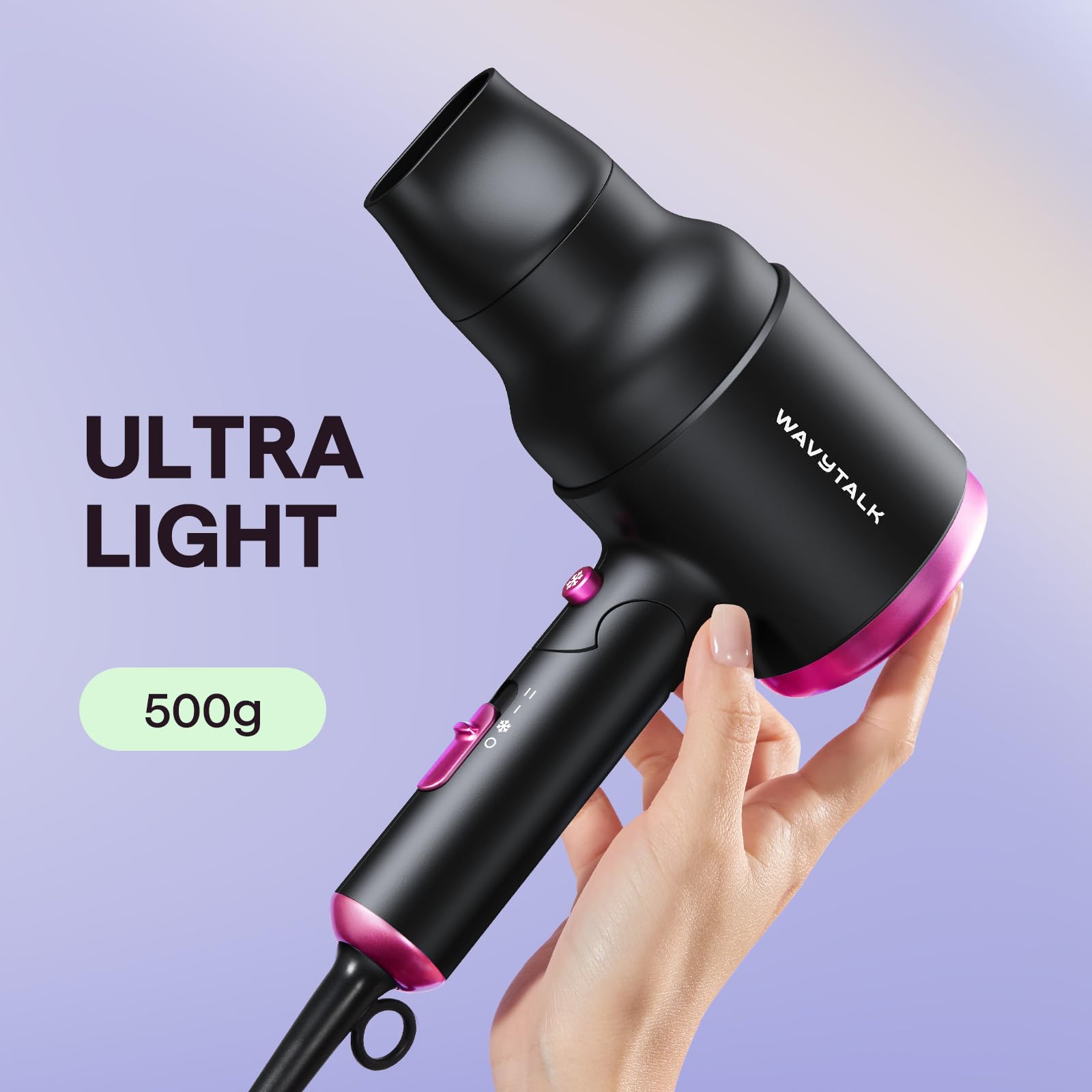 Wavytalk 1600W hair dryer showing fast drying for busy mornings