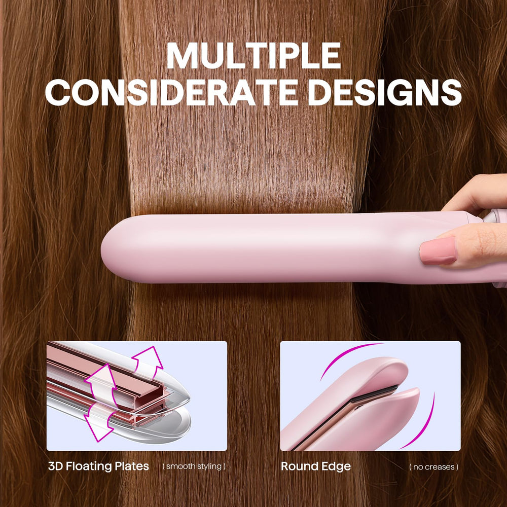 Wavytalk 3in1 flat iron curler pink smooths straight styles with a seamless switch.