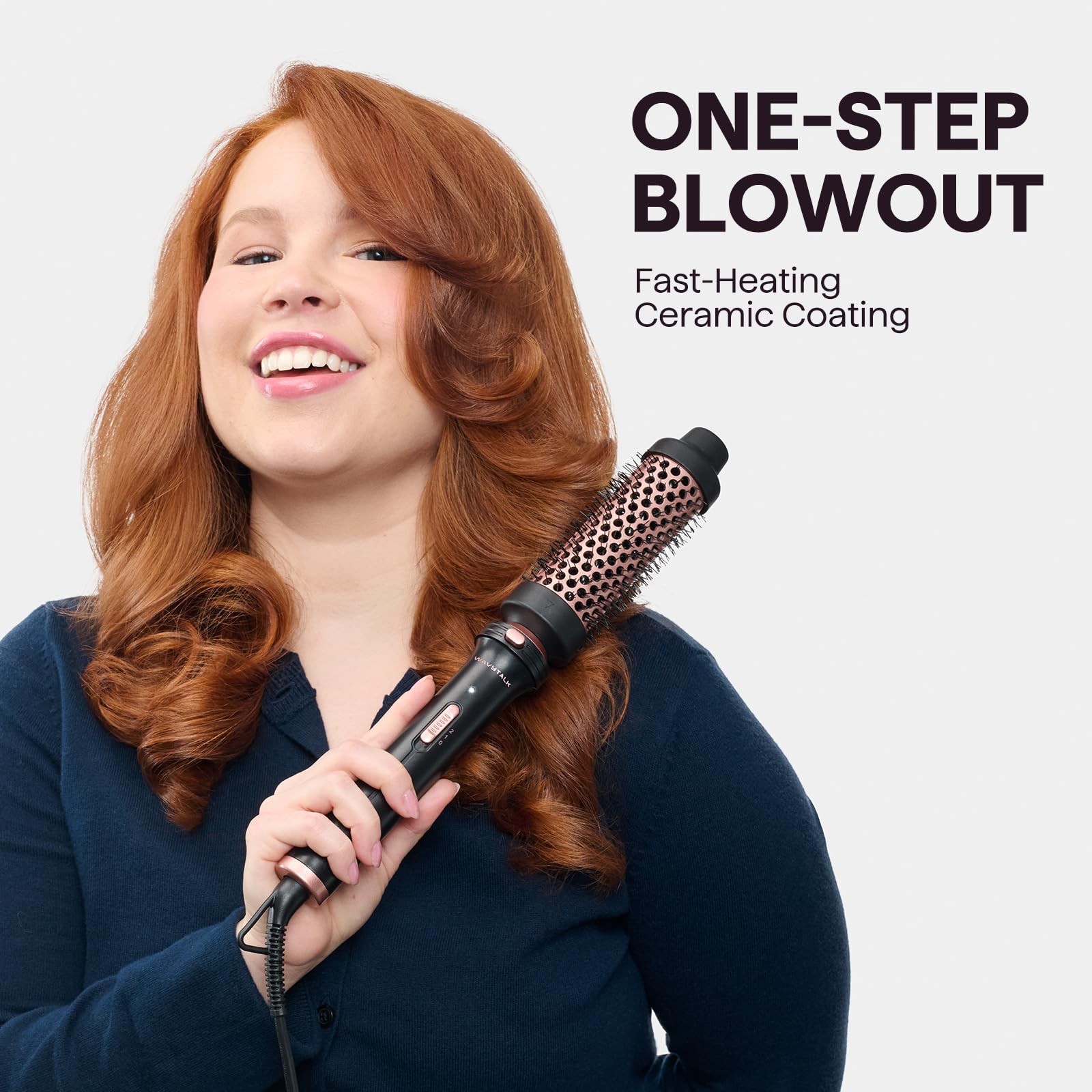 Wavytalk 5in1 pink curling brush glides through hair for smooth bangs