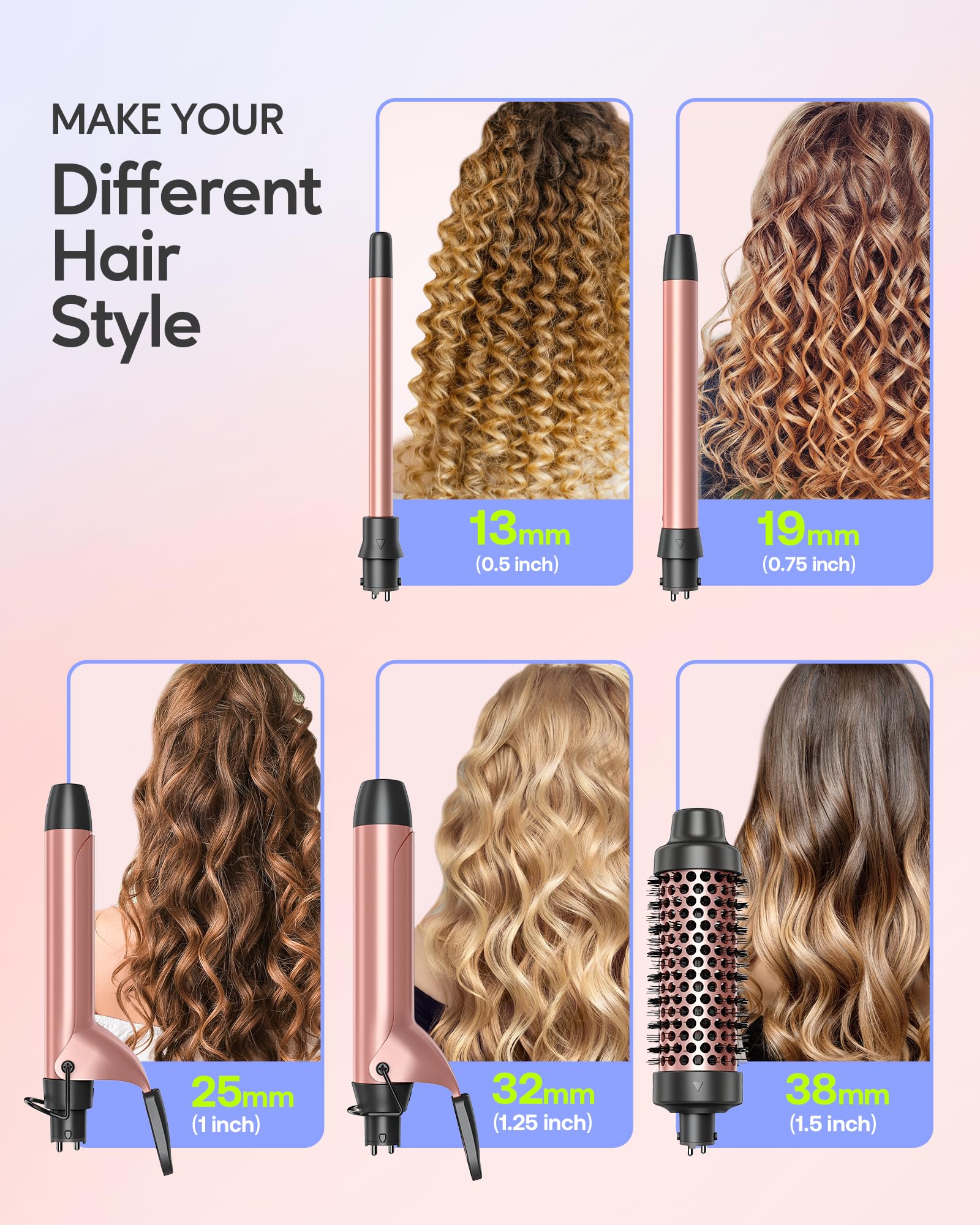 Wavytalk 5in1 curling iron set three-quarter-inch barrel for defined waves.
