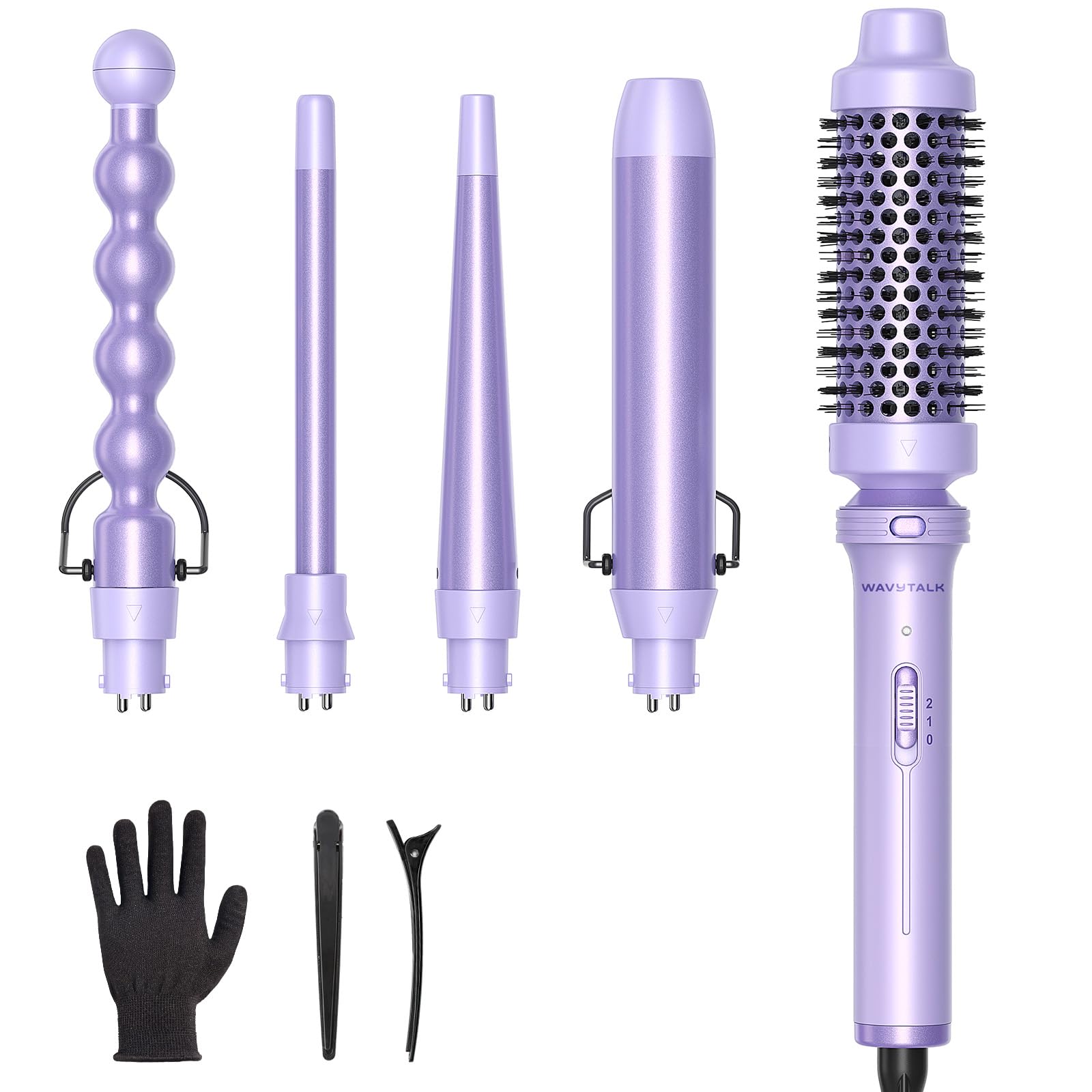 Wavytalk 5-in-1 curling wand set open packaging, showcasing versatile styling options.