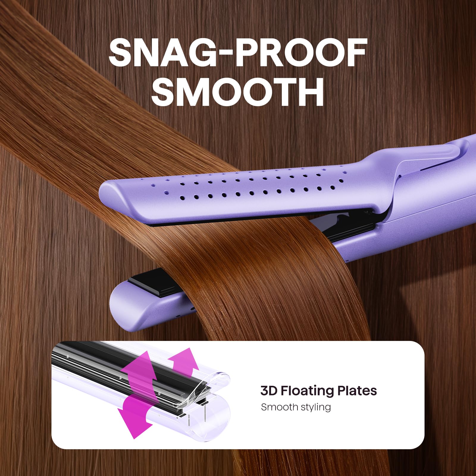 Wavytalk Airflow Styler 3D floating plates reduce pulling for smooth styling.
