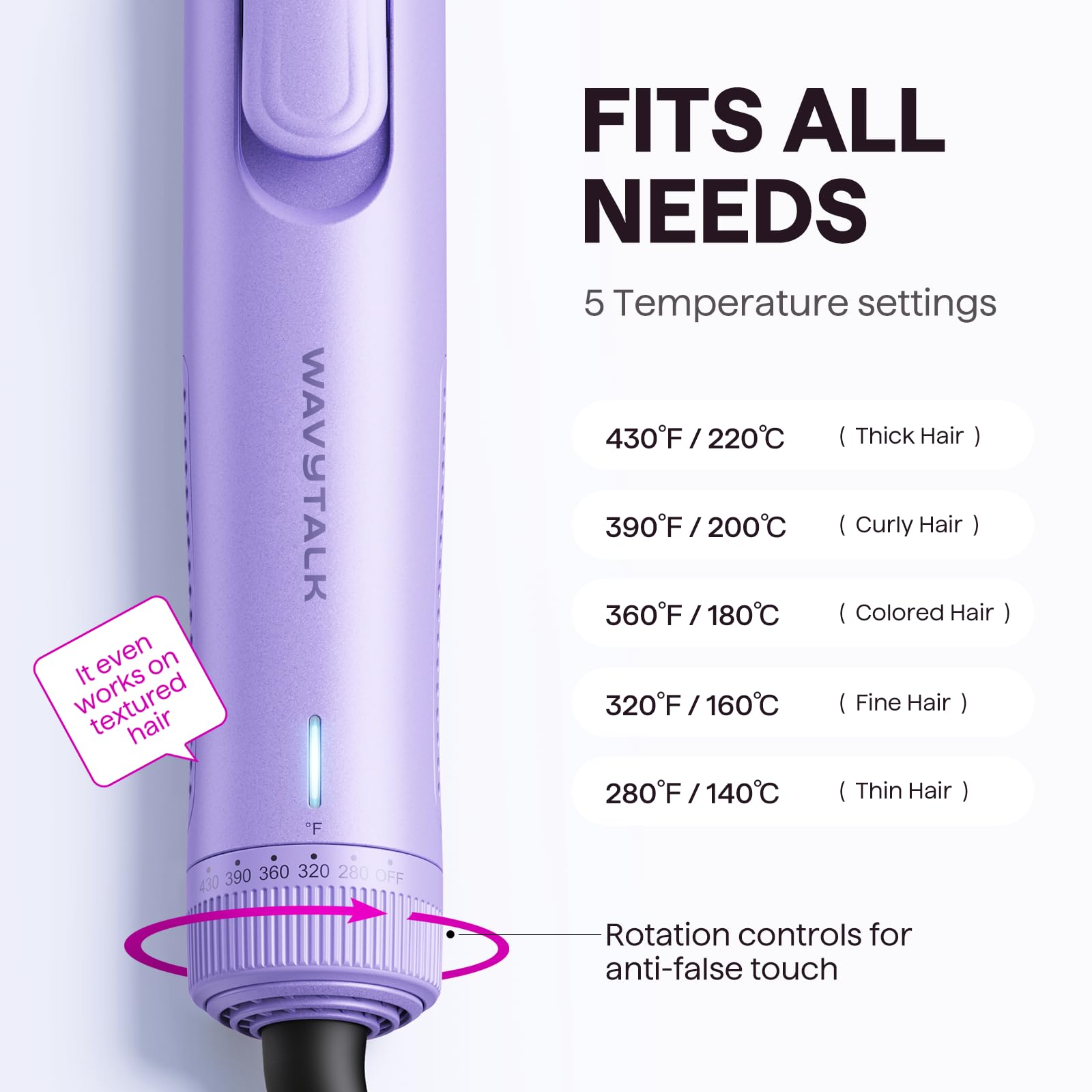 Wavytalk Airflow Styler anti-scald design minimizes accidental contact during styling.