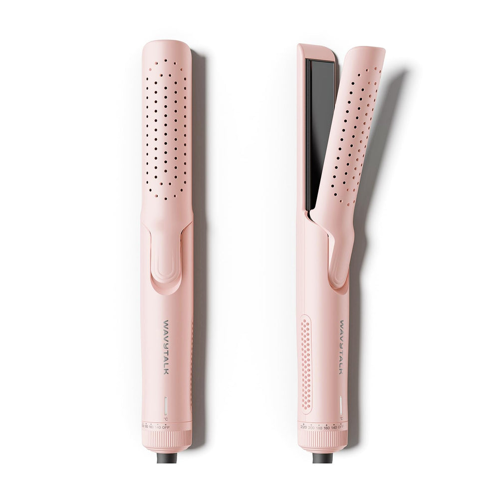 Wavytalk Airflow Styler pink curling iron close-up showing 1.25-inch barrel for smooth curls.