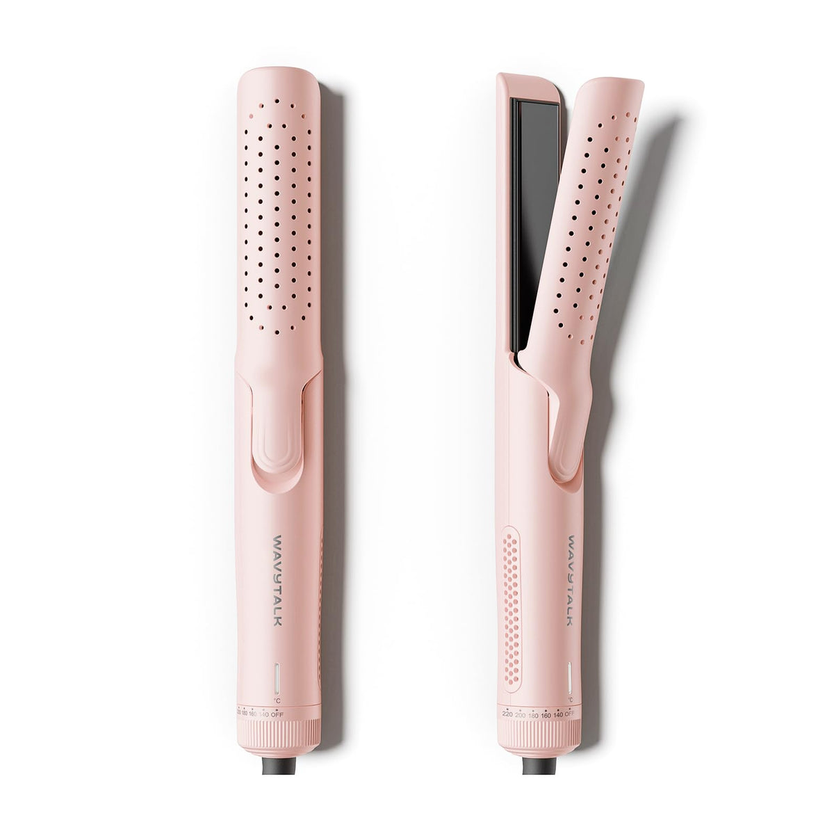Wavytalk Airflow Styler pink curling iron close-up showing 1.25-inch barrel for smooth curls.