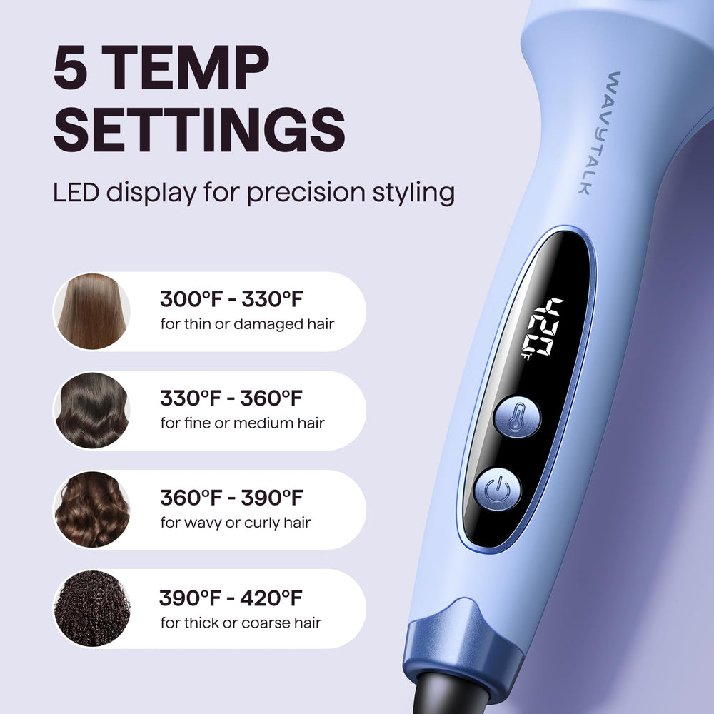 Wavytalk Blowout Boost LED display demonstrates precise temperature control for customized styling.