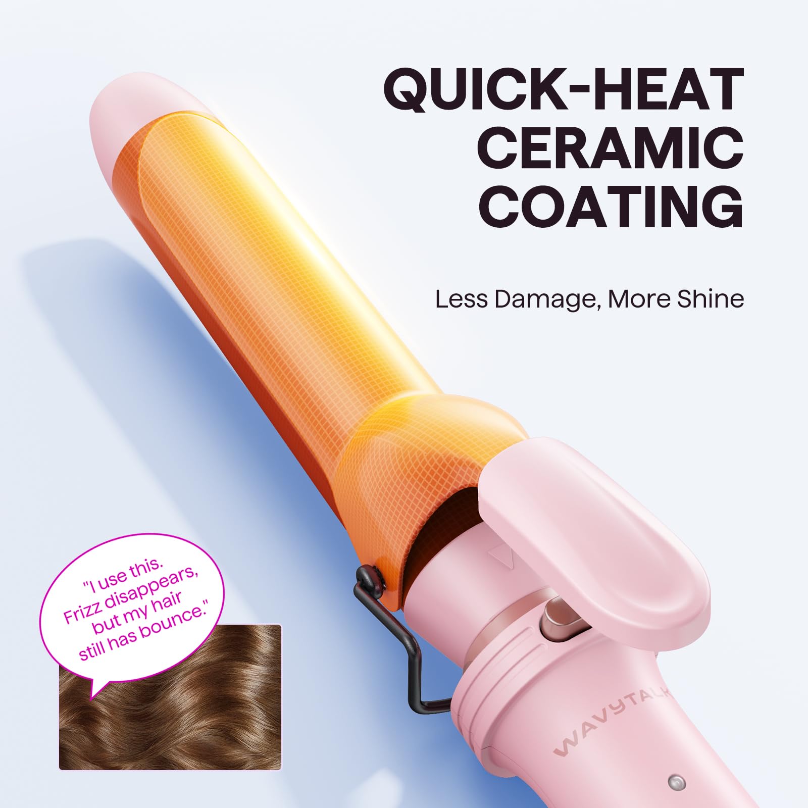 Wavytalk extended thermal bristles pink gently grip hair for easy wrap and glide.