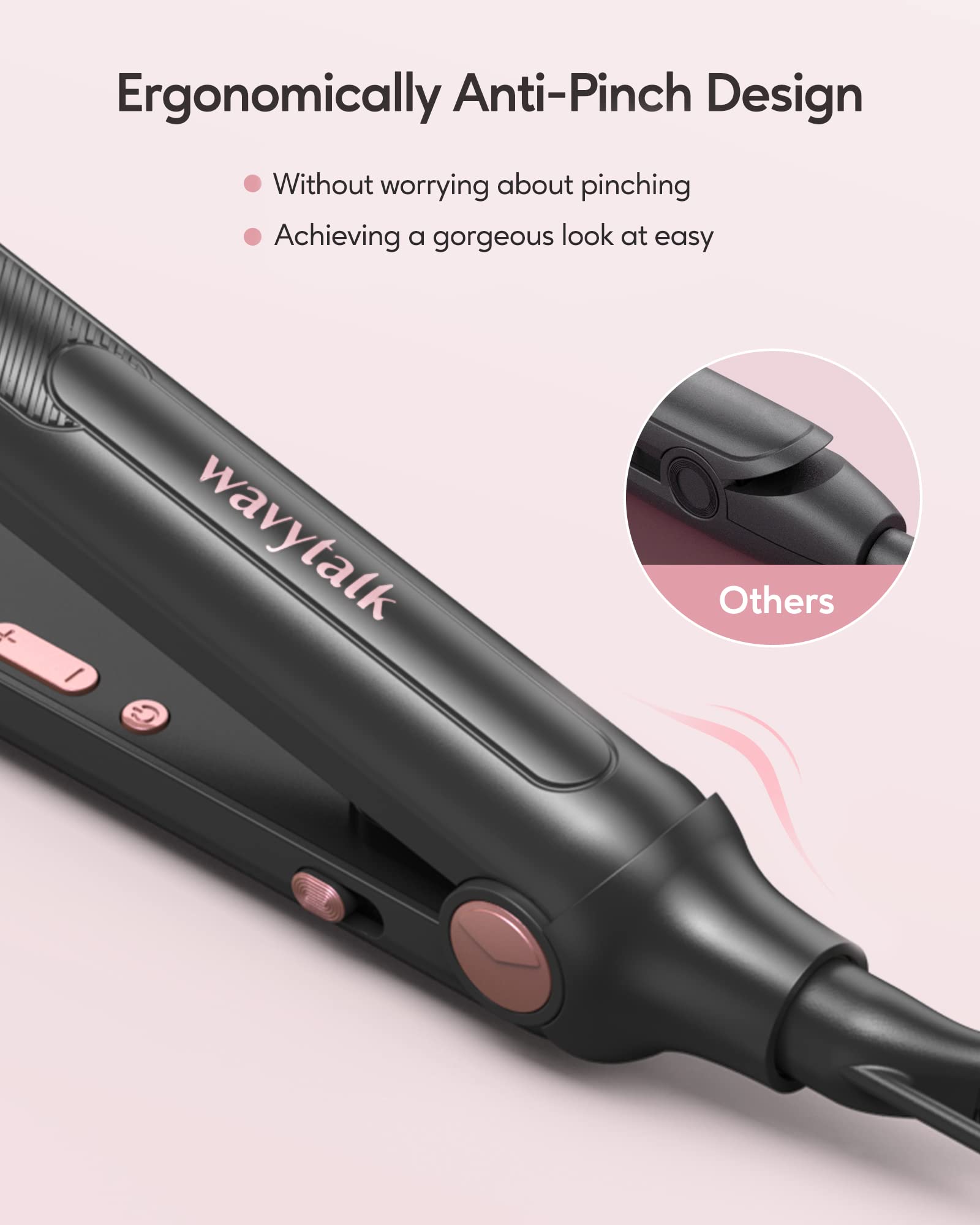 Wavytalk curved-design iron curls for smooth, crease-free looks