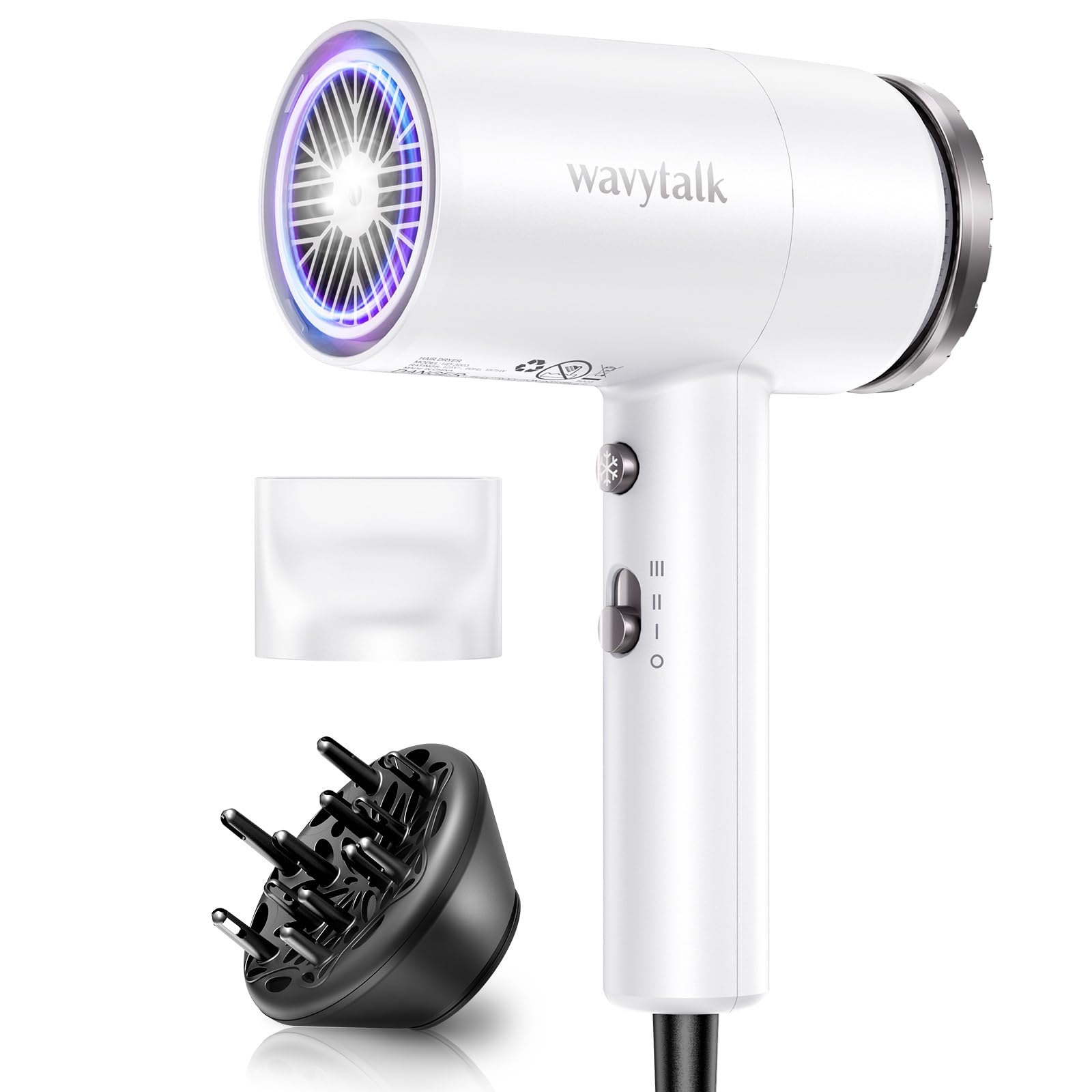 Wavytalk hair dryer 1875W motor for fast drying and frizz control.