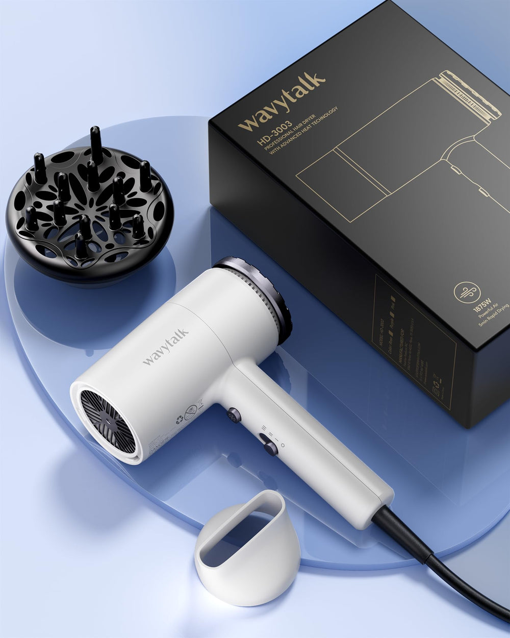 Wavytalk diffuser attachment helps define curls and waves.