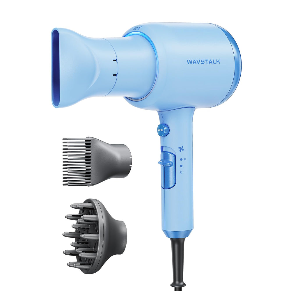 Wavytalk hair dryer full product shot highlighting fast drying and versatile styling.