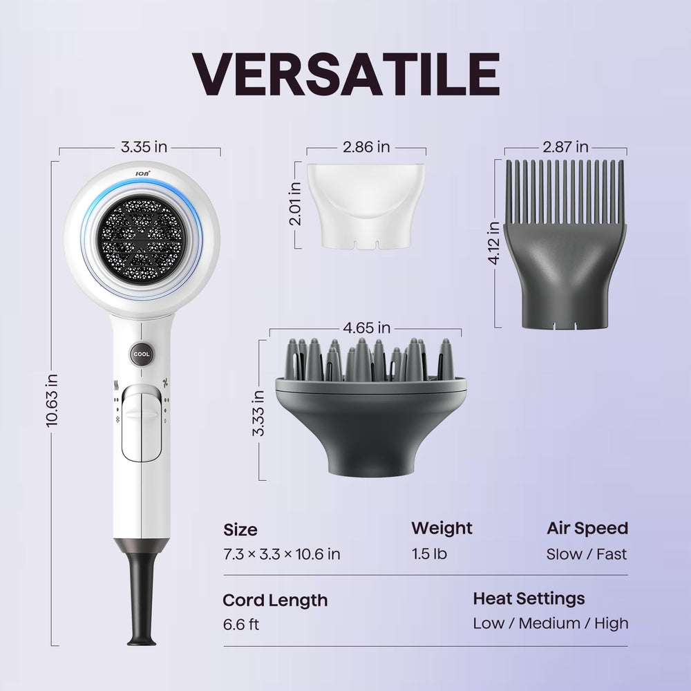 Light and quiet operation for comfortable daily blow drying sessions.
