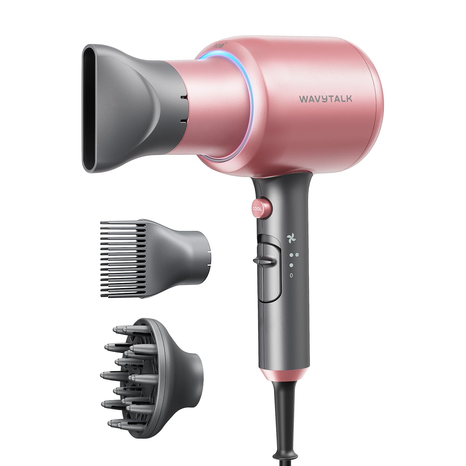Wavytalk hair dryer rose gold body delivering quick, efficient drying.