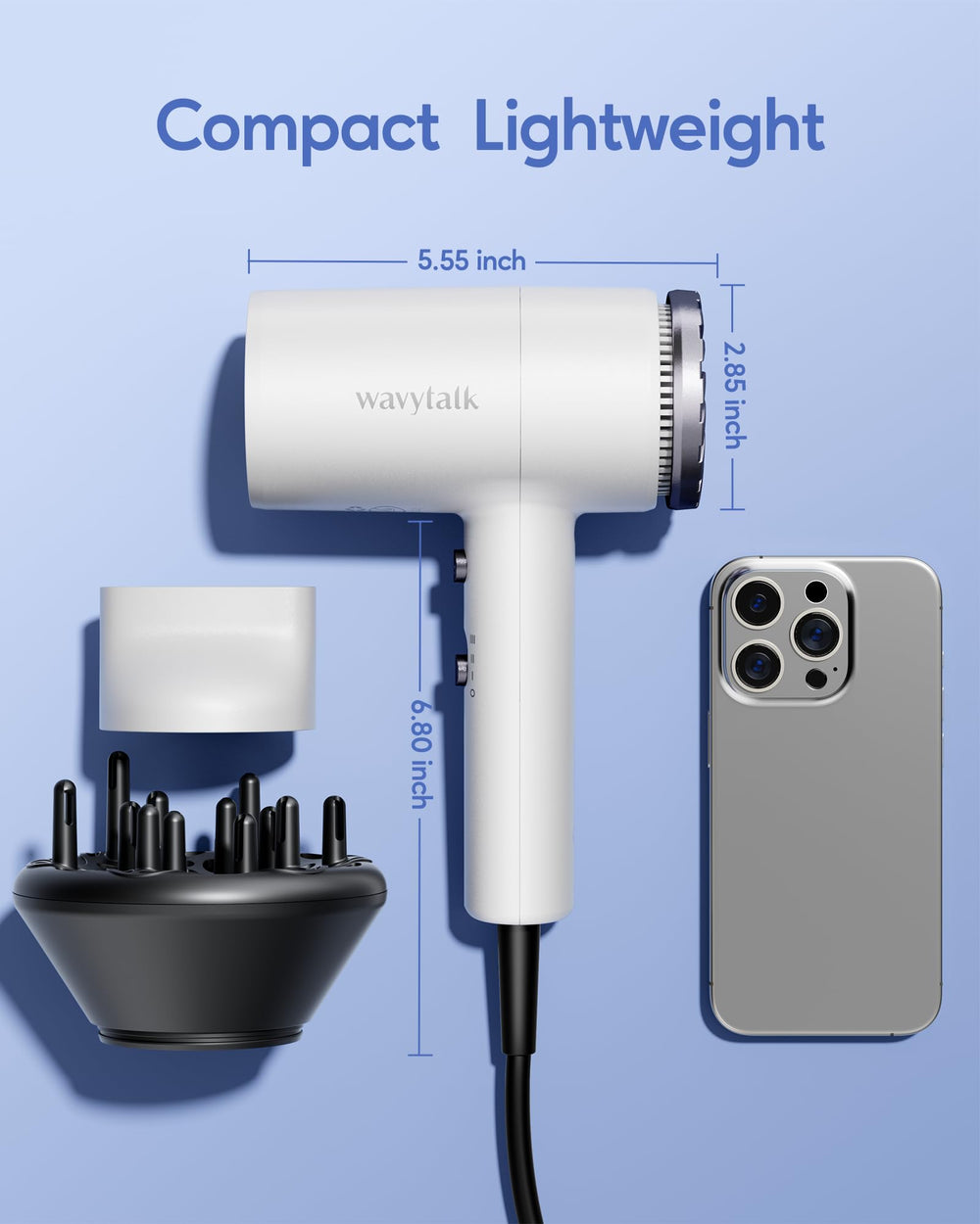 Wavytalk hair dryer white housing for a clean look.