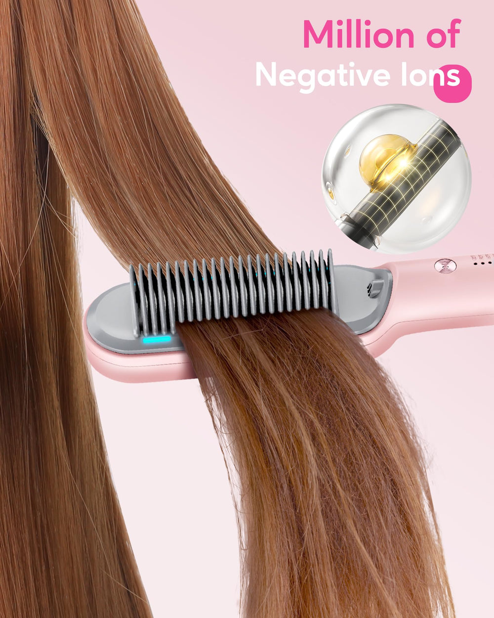 Wavytalk pink straightening brush in use delivering smooth results.