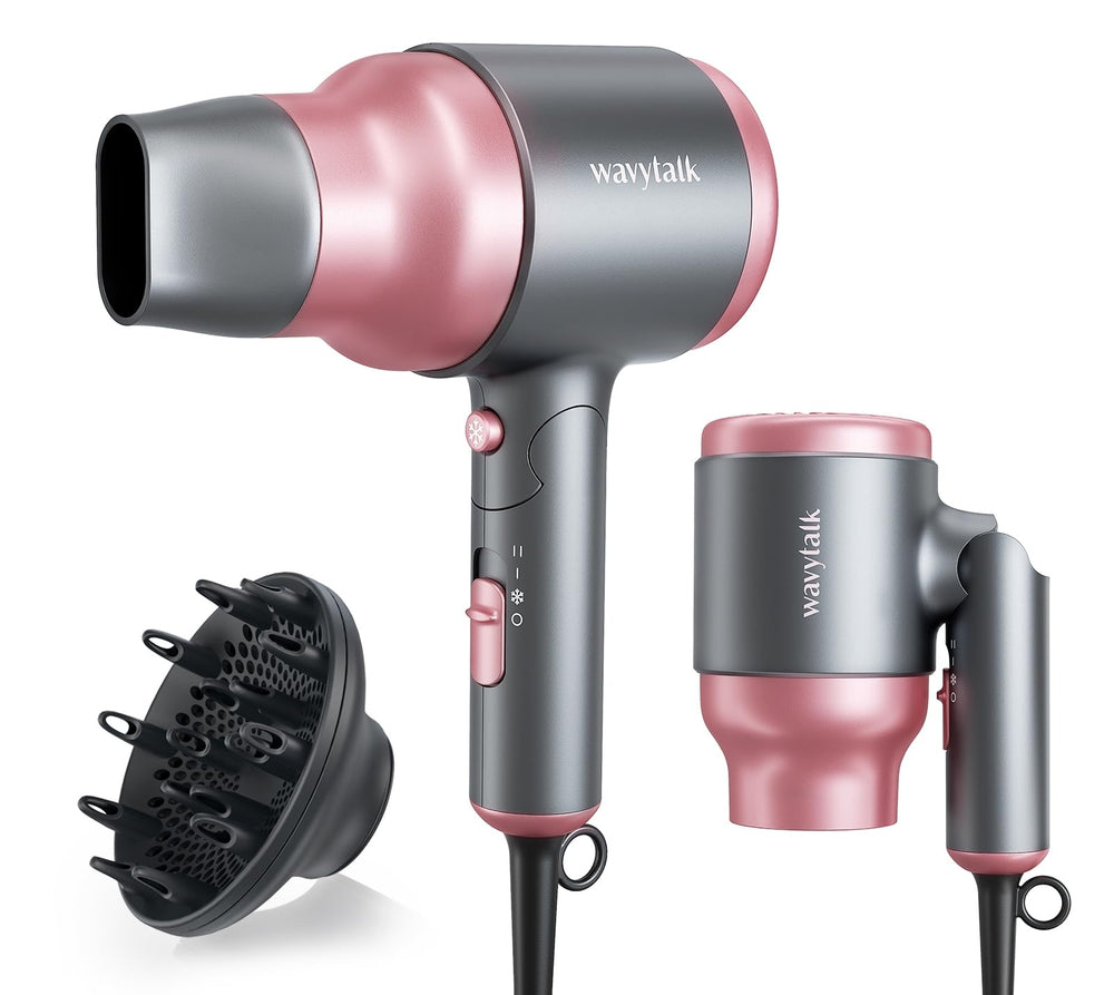 Wavytalk portable hair dryer rose pink with diffuser enables travel-ready styling on the go