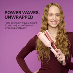 Wavytalk Power Wave wand in use delivering beachy waves with lasting volume.