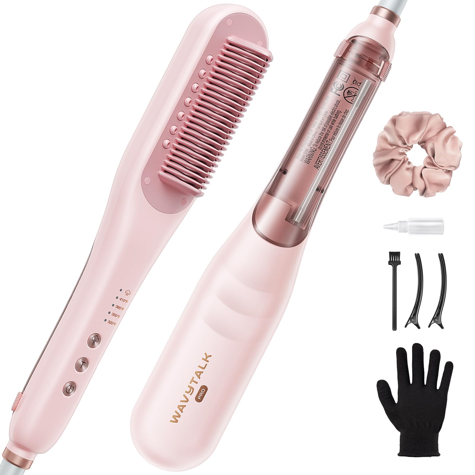 Wavytalk Pro Steam Hair Straightener Brush front view shows 3-in-1 design for quick styling