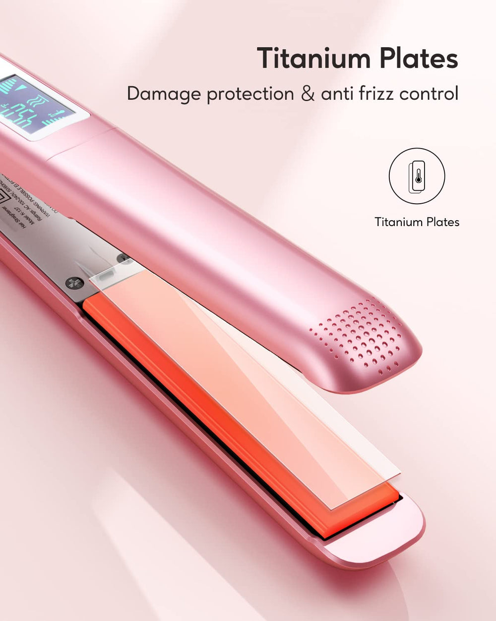 Wavytalk rose-gold flat iron with glossy finish for chic styling visuals.