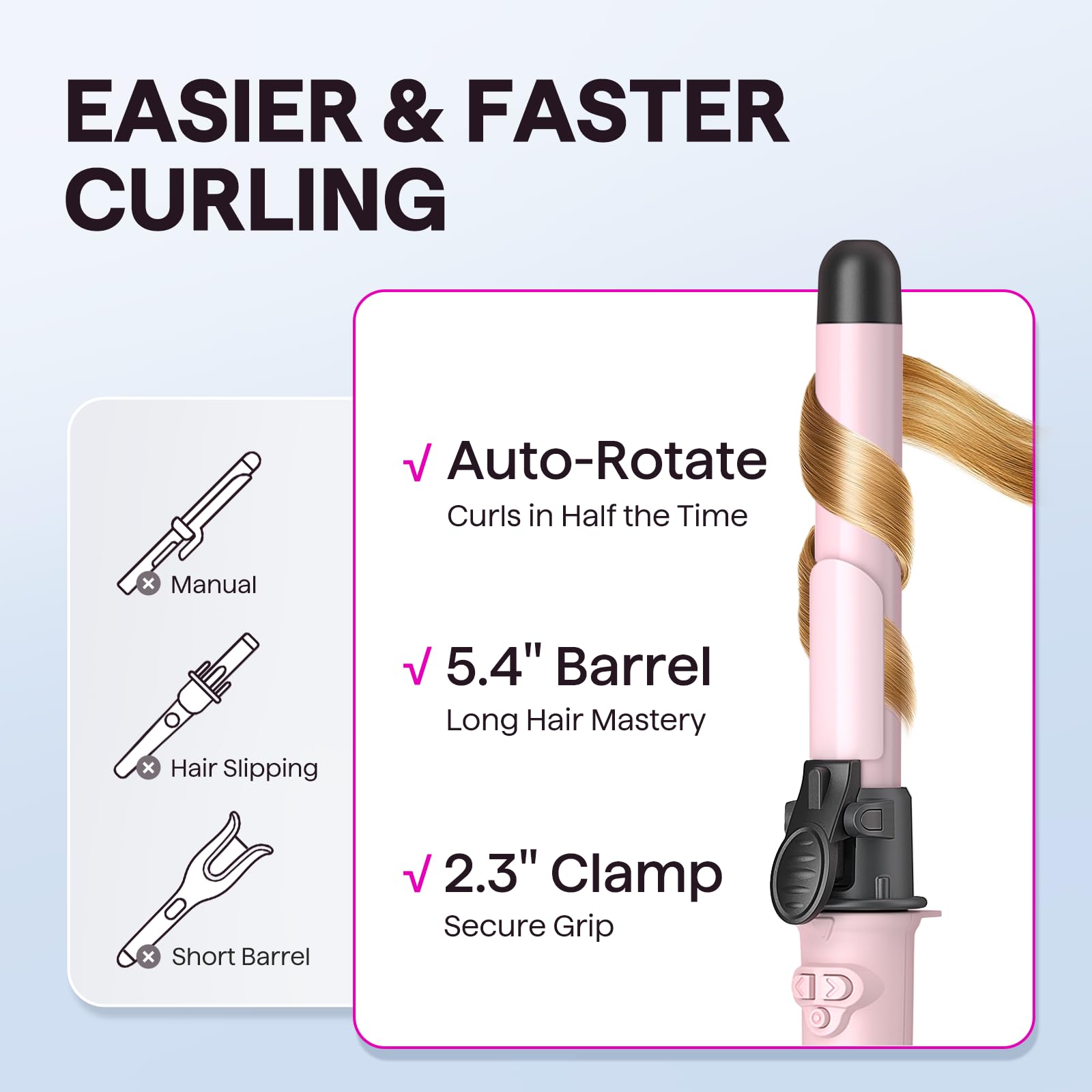 Wavytalk rotating curling iron home button reset enables uninterrupted, consistent curl progress.