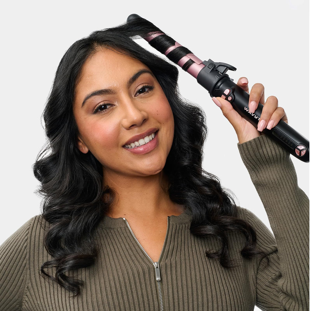 Wavytalk rotating curling iron travel-friendly dual voltage supports styling abroad.