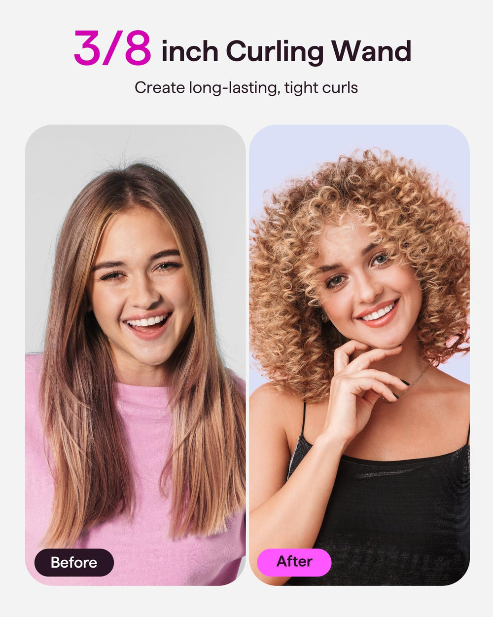 Wavytalk purple curling iron delivers natural-looking, glossy curls with minimal frizz.