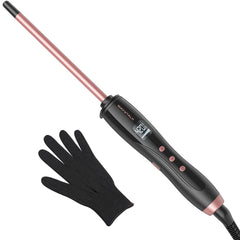 Wavytalk small curling iron rose pink front view for tight, glossy curls.