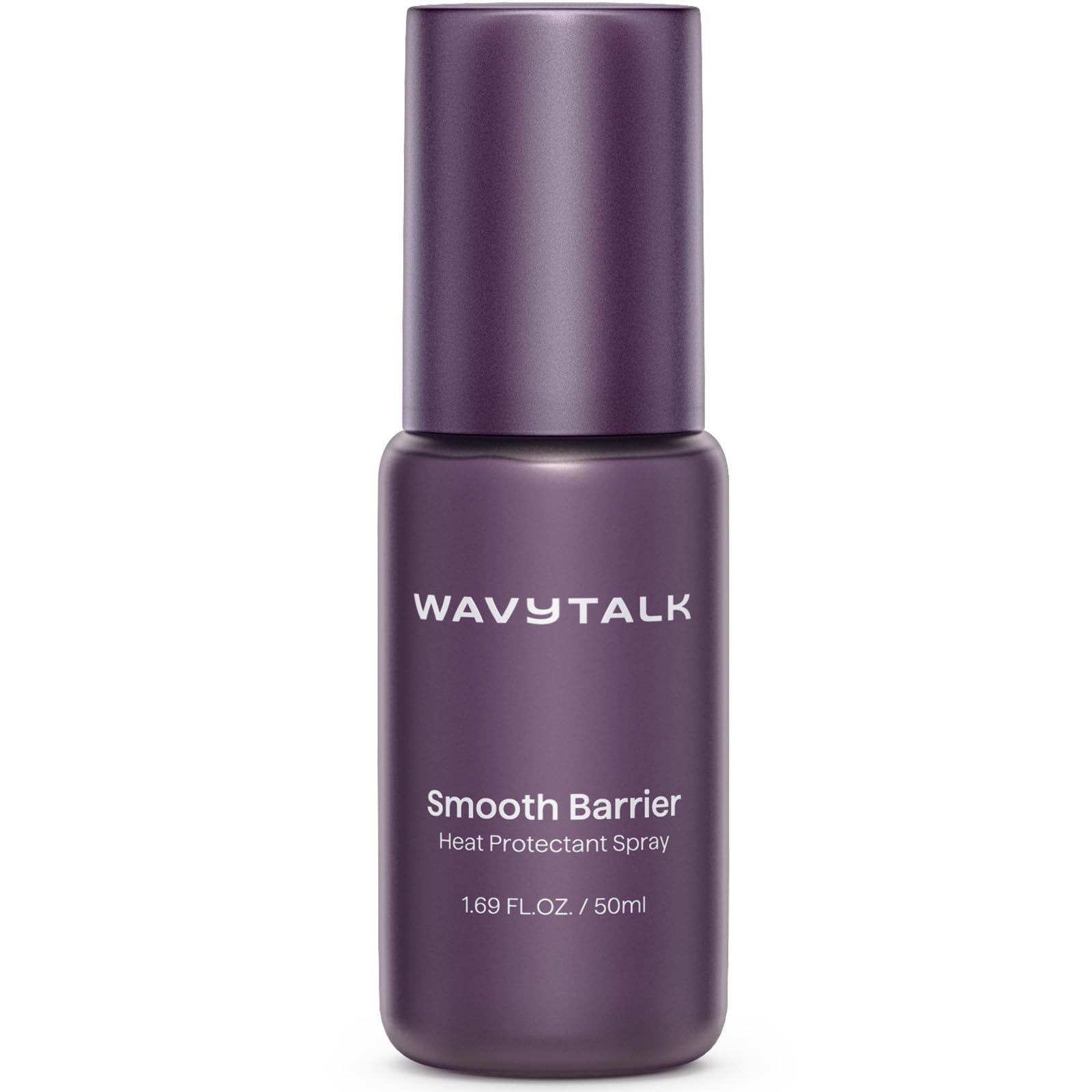 Wavytalk Smooth Barrier spray bottle close-up highlighting lightweight heat protection for all hair types.