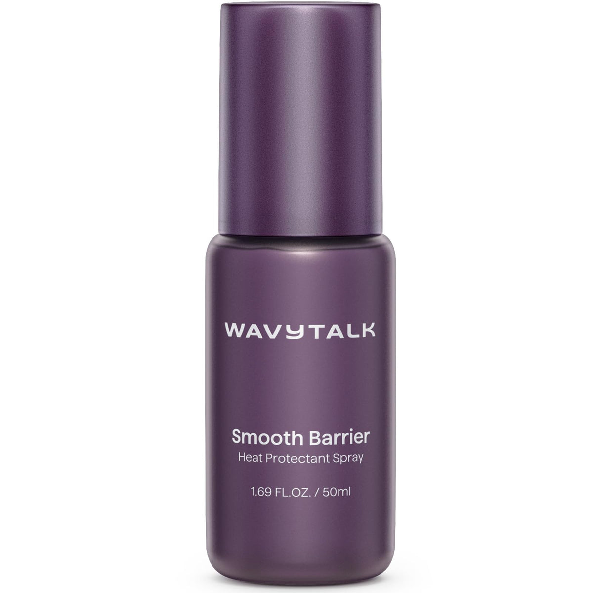 Wavytalk Smooth Barrier spray bottle close-up highlighting lightweight heat protection for all hair types.